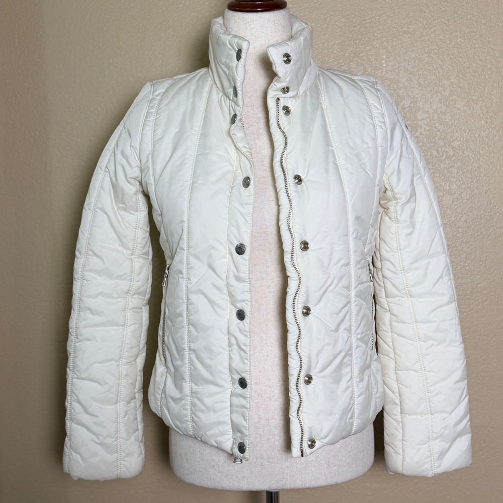 Vintage Guess Jeans Y2K Puffer Jacket Off White Cream Quilted Fleece Lined XS